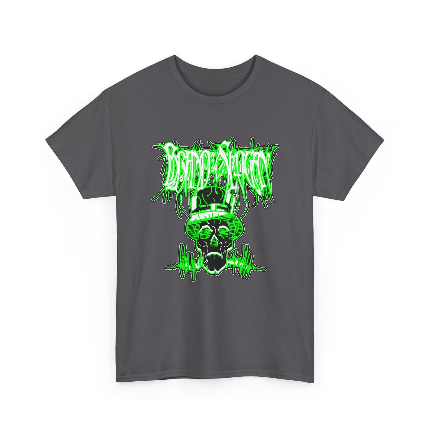 Neon Green Gas Mask Skull- Brand Slogan Graphic Tee