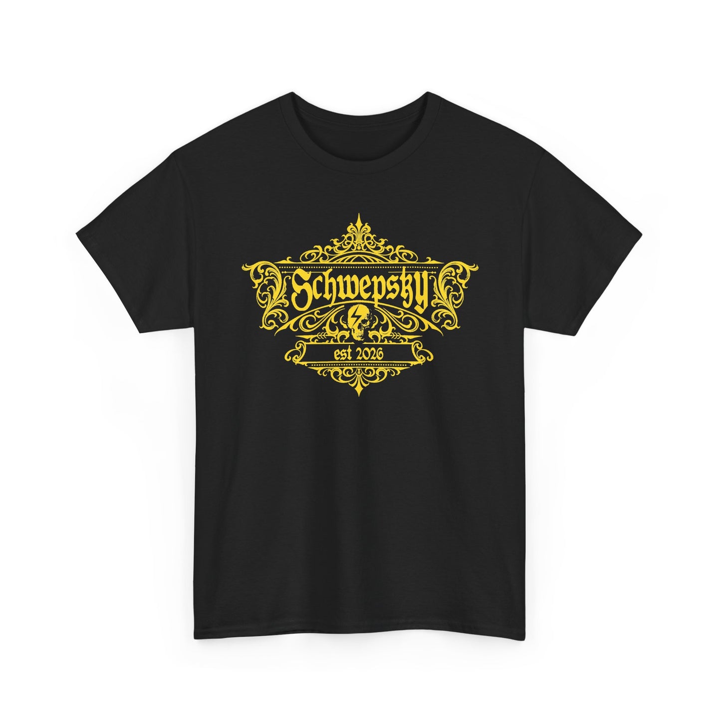 Schwepsky Logo T‑Shirt — Vintage Yellow Crest Graphic Tee