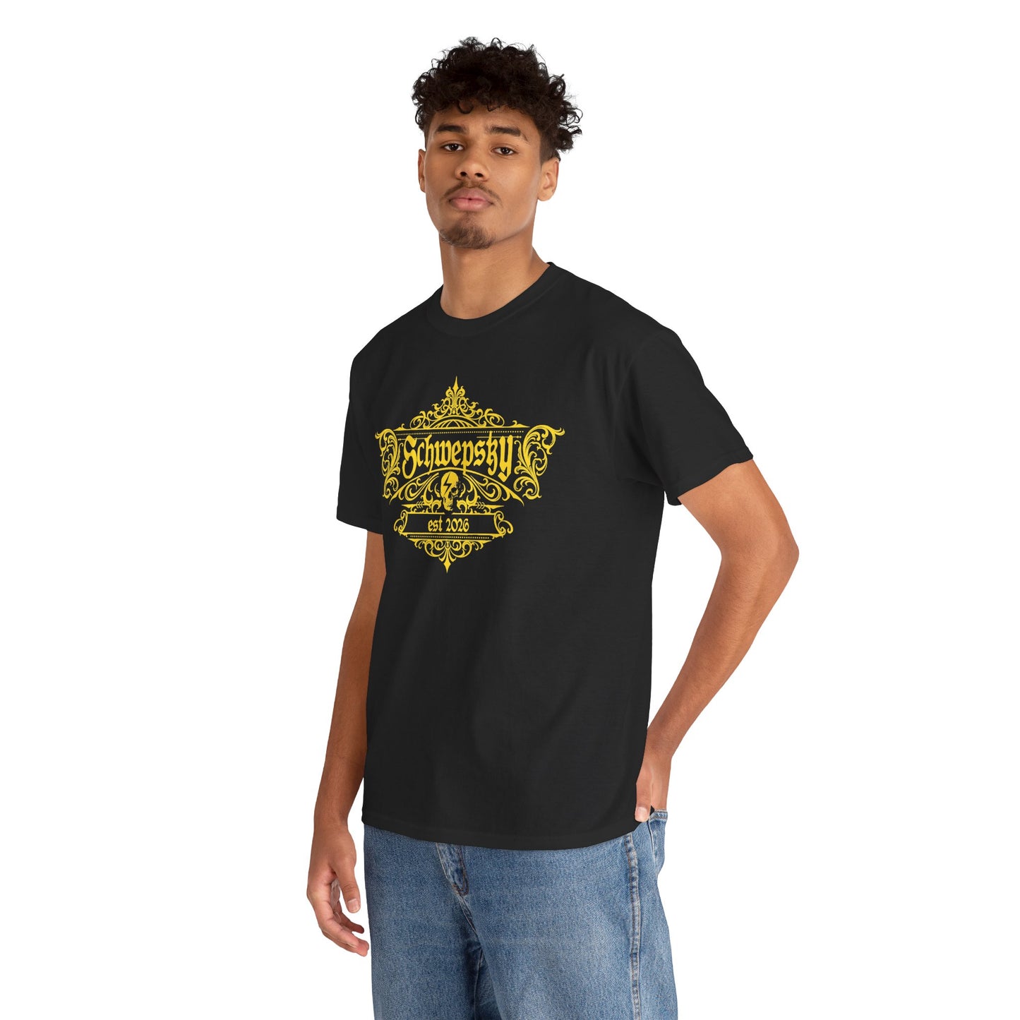 Schwepsky Logo T‑Shirt — Vintage Yellow Crest Graphic Tee