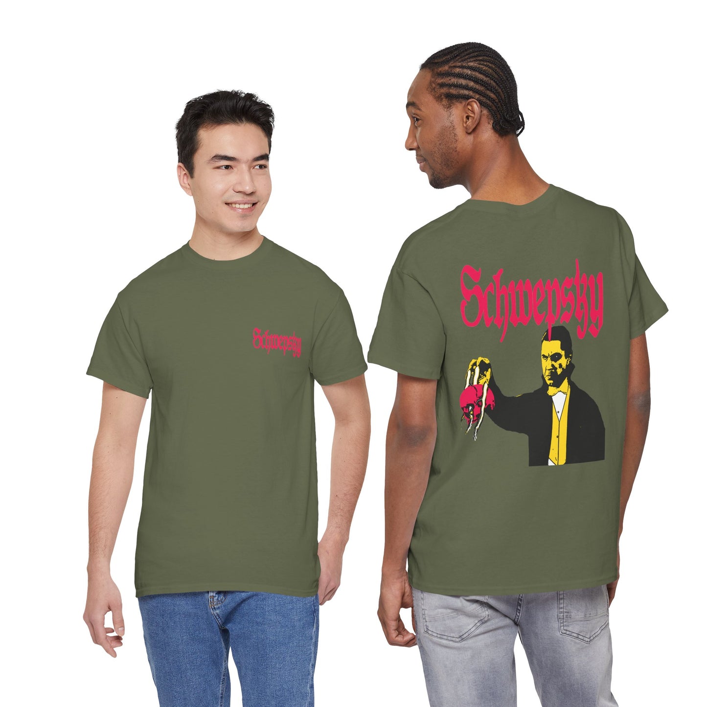 Schwepsky "Evil Lurking" Retro Gothic Logo T‑Shirt
