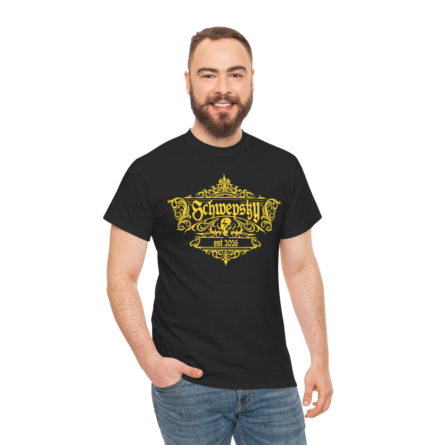 Schwepsky Logo T‑Shirt — Vintage Yellow Crest Graphic Tee