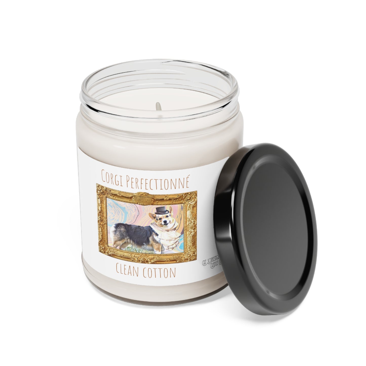 Corgi Perfectionné – Clean Cotton- Scented Soy Candle, 9oz