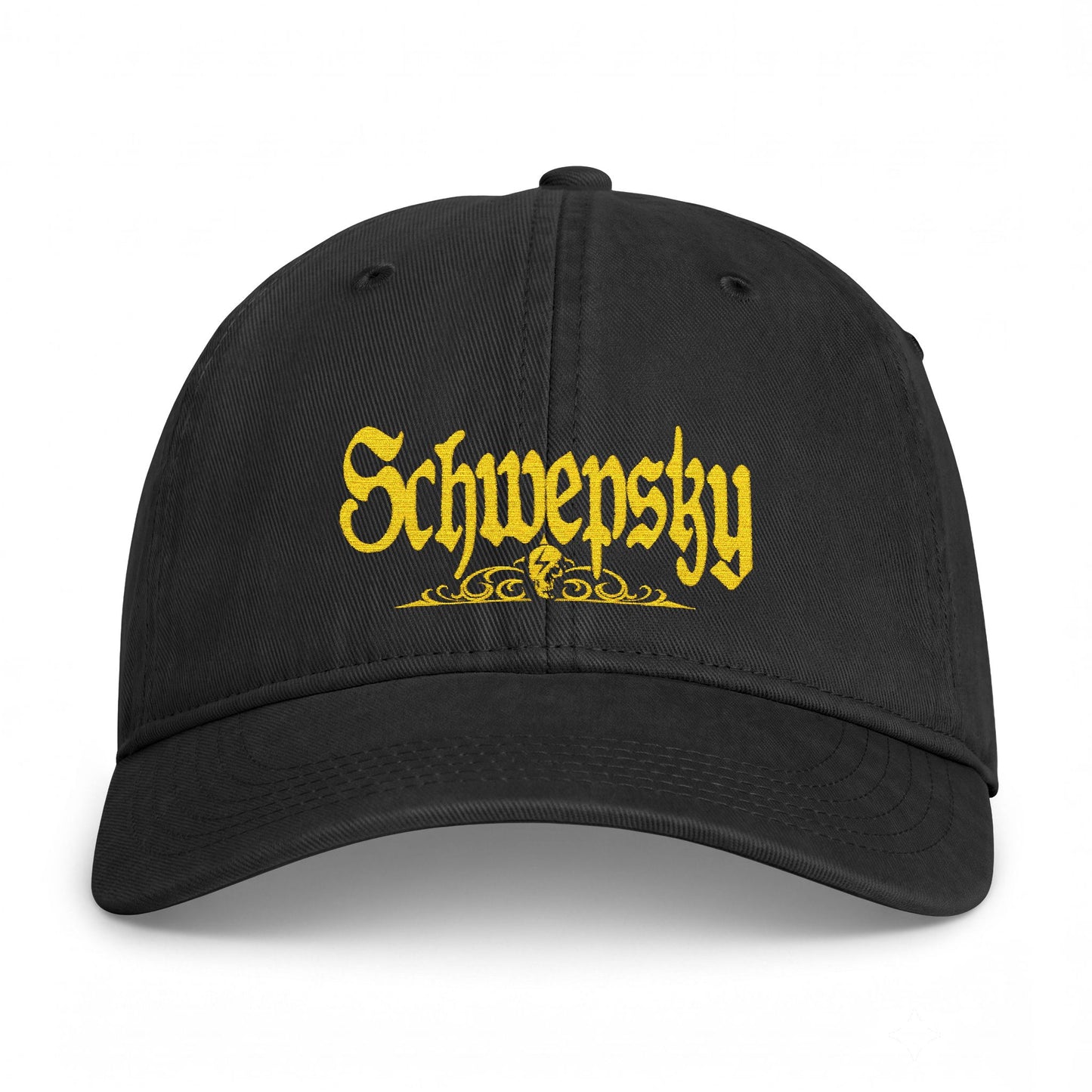 Washed Baseball Cap — Yellow 'Schwepsky' Script Coastal Logo