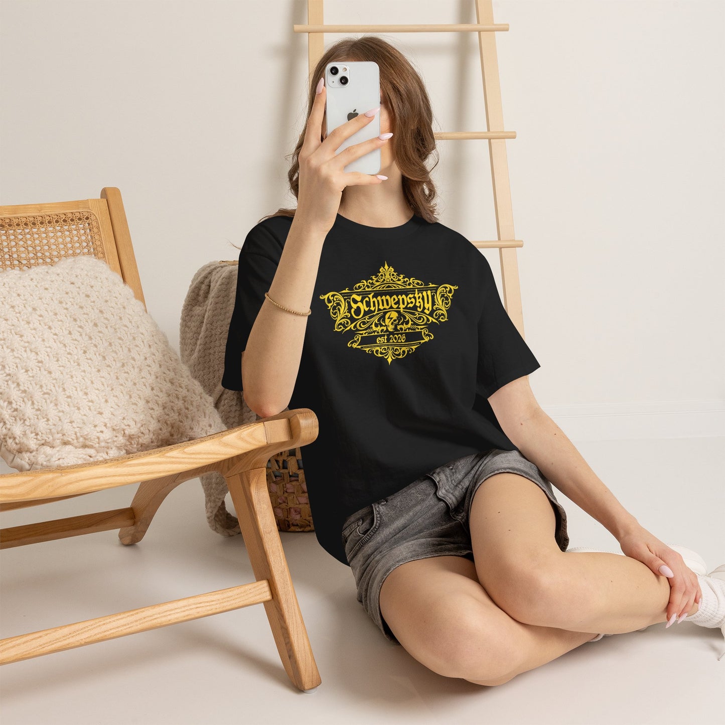 Schwepsky Logo T‑Shirt — Vintage Yellow Crest Graphic Tee