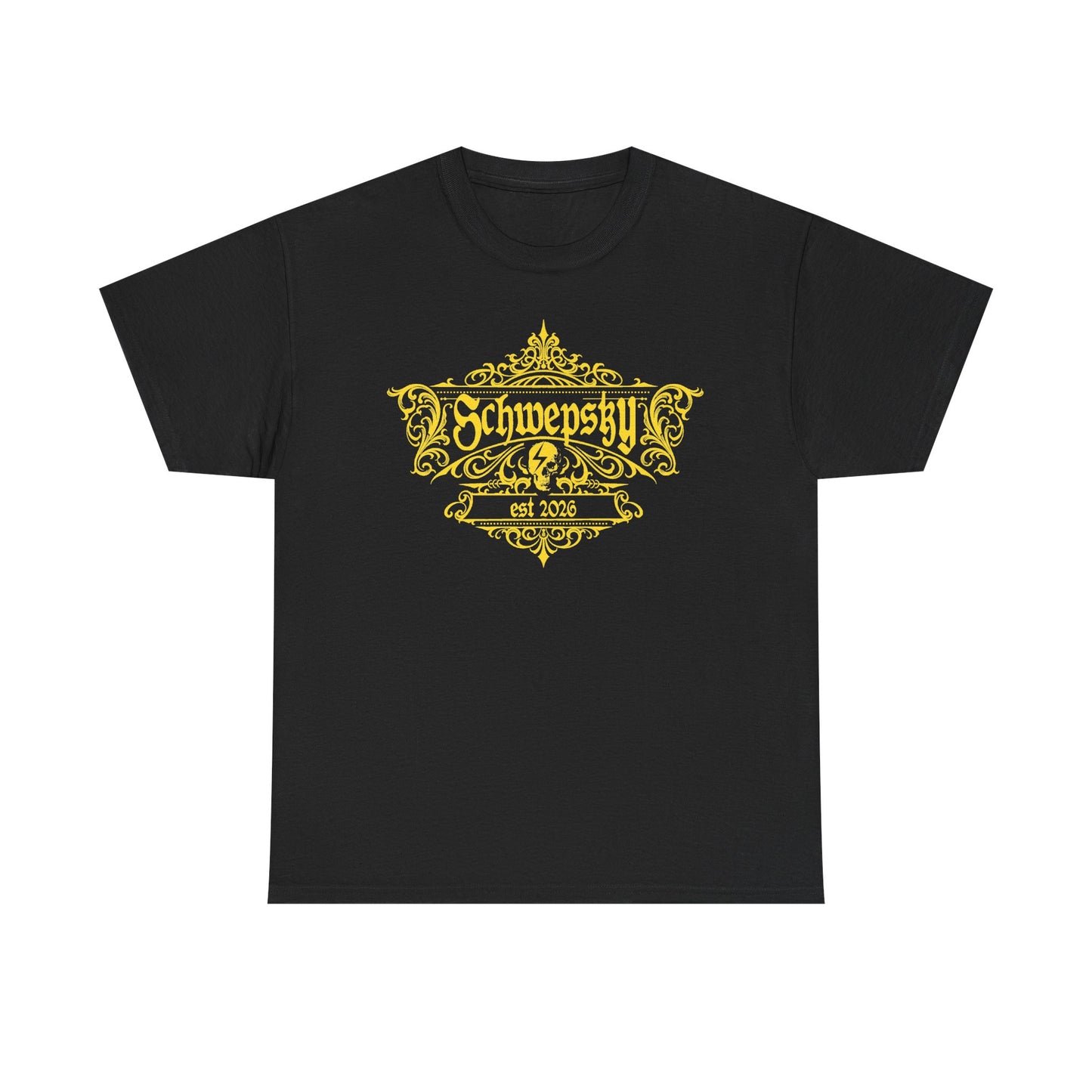 Schwepsky Logo T‑Shirt — Vintage Yellow Crest Graphic Tee
